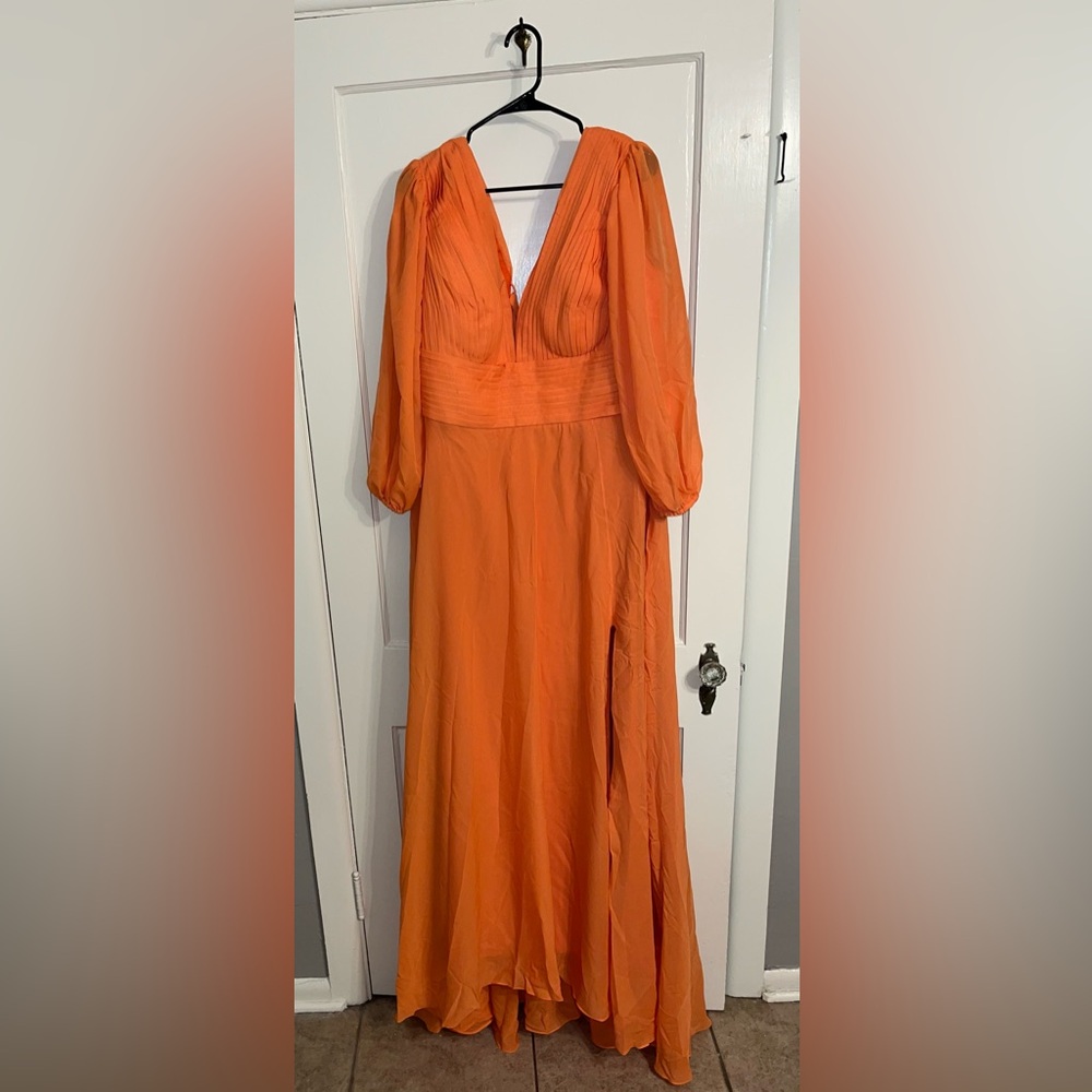 Orange floor length gown/bridesmaids dress